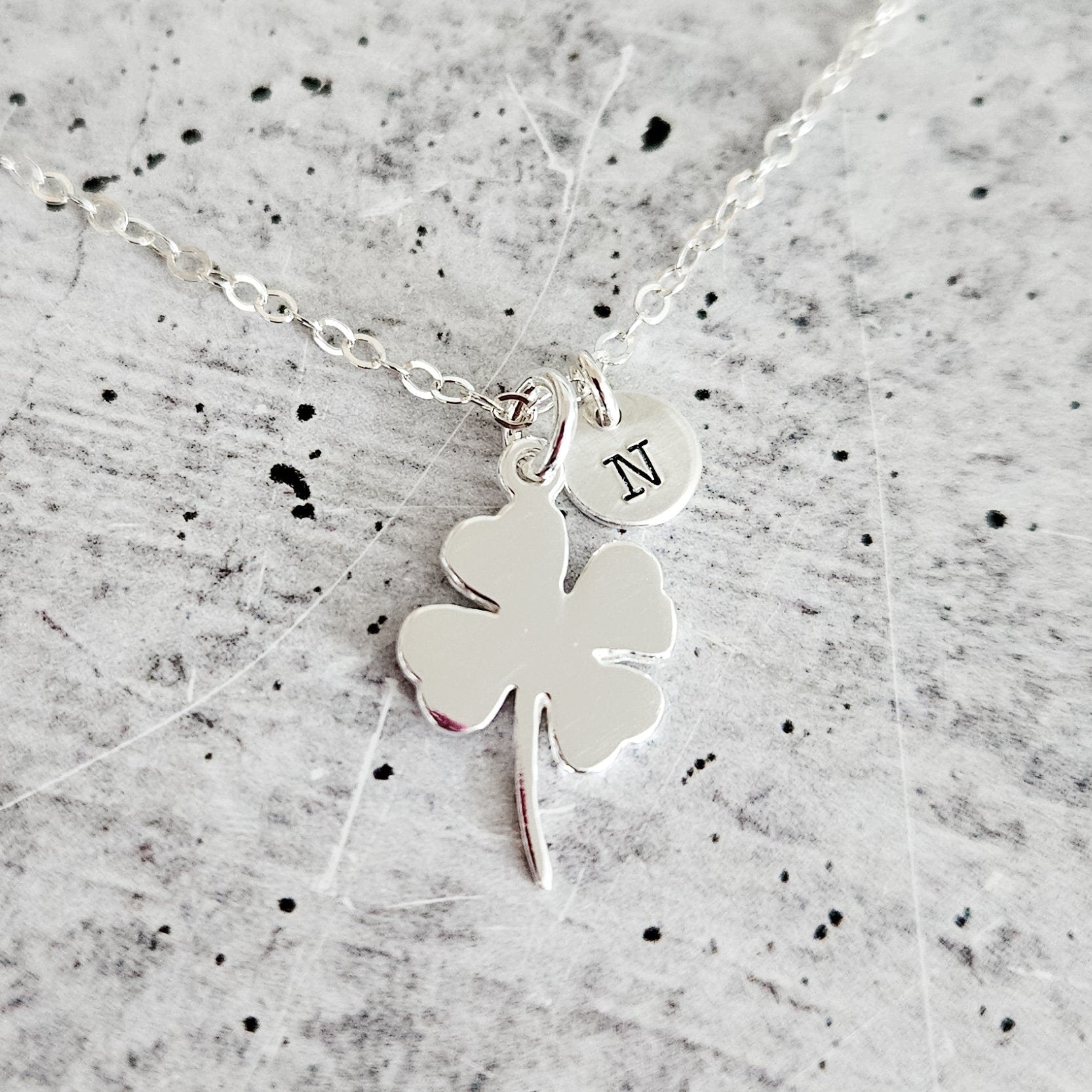 Silver Four Leaf Clover Necklace - Irish Good Luck Charm for Spring Salt and Sparkle