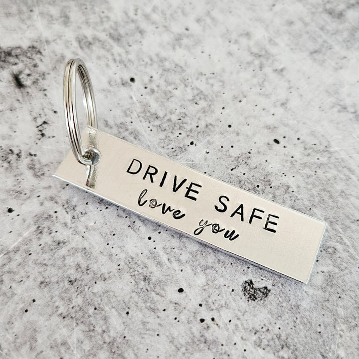 Drive Safe Love You Bar Keychain - Gift for Husband From Wife Salt and Sparkle