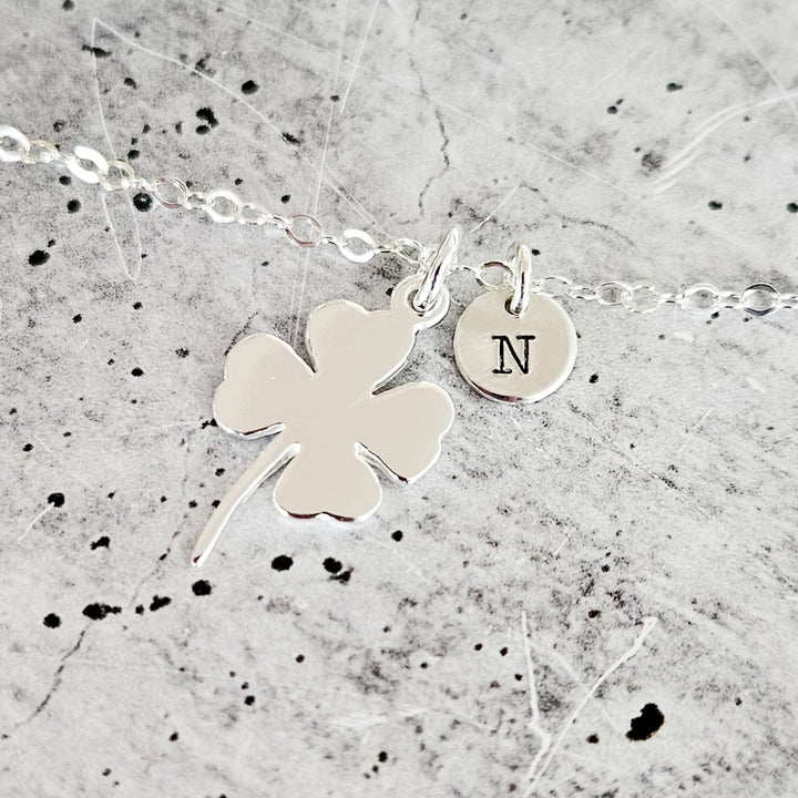 Silver Four Leaf Clover Necklace - Irish Good Luck Charm for Spring Salt and Sparkle