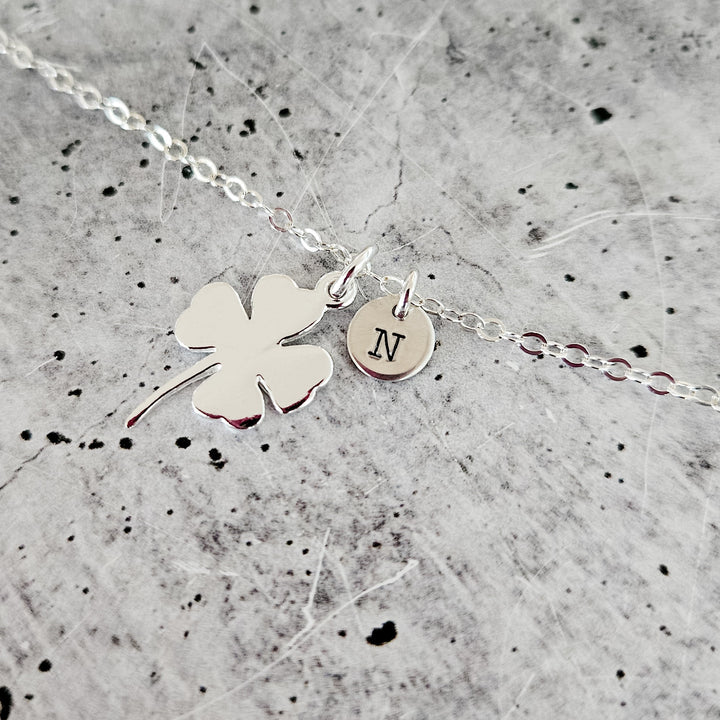 Silver Four Leaf Clover Necklace - Irish Good Luck Charm for Spring Salt and Sparkle