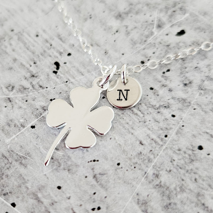 Silver Four Leaf Clover Necklace - Irish Good Luck Charm for Spring Salt and Sparkle