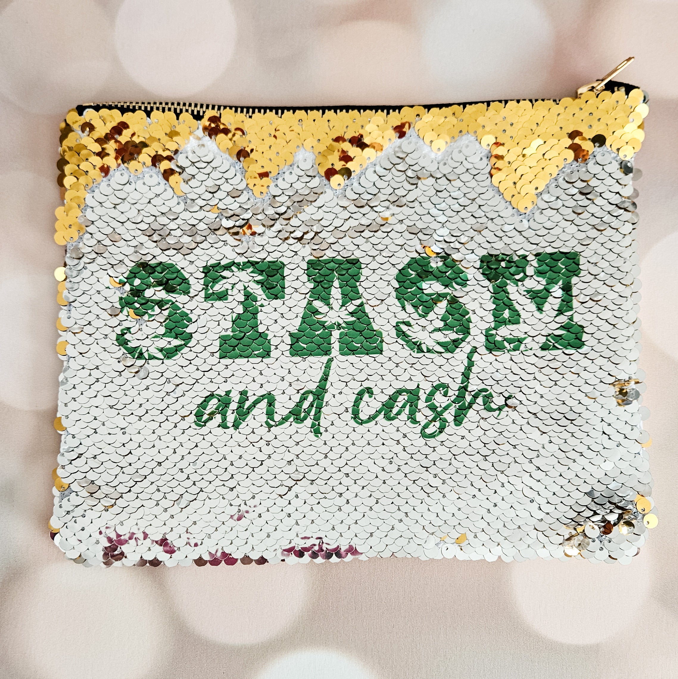 Stash and Cash 420 Sequin Cosmetic Case - Funny Weed Storage Pouch for Single Women Salt and Sparkle
