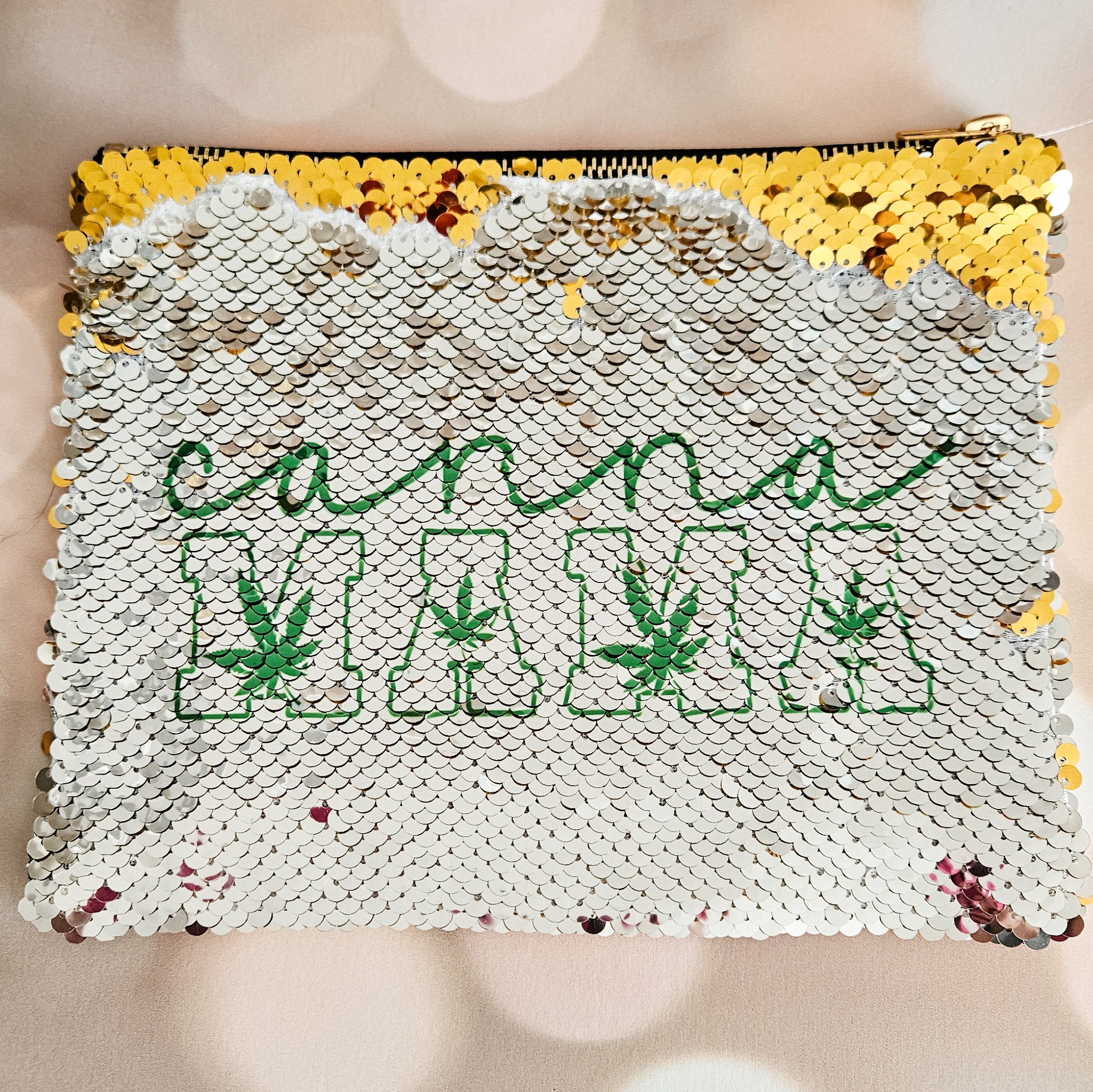 Cannamama 420 Sequin Cosmetic Case - Funny Weed Storage Pouch for Mom Salt and Sparkle