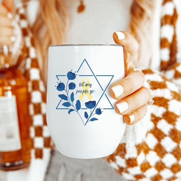 Let My People Go Passover Seder Cup | Insulated Wine Tumbler for Pesach Salt and Sparkle