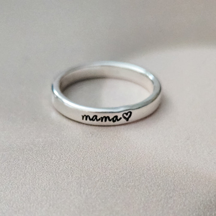 Mama Silver Stacking Ring - Personalized Silver Name Ring For Mom Salt and Sparkle