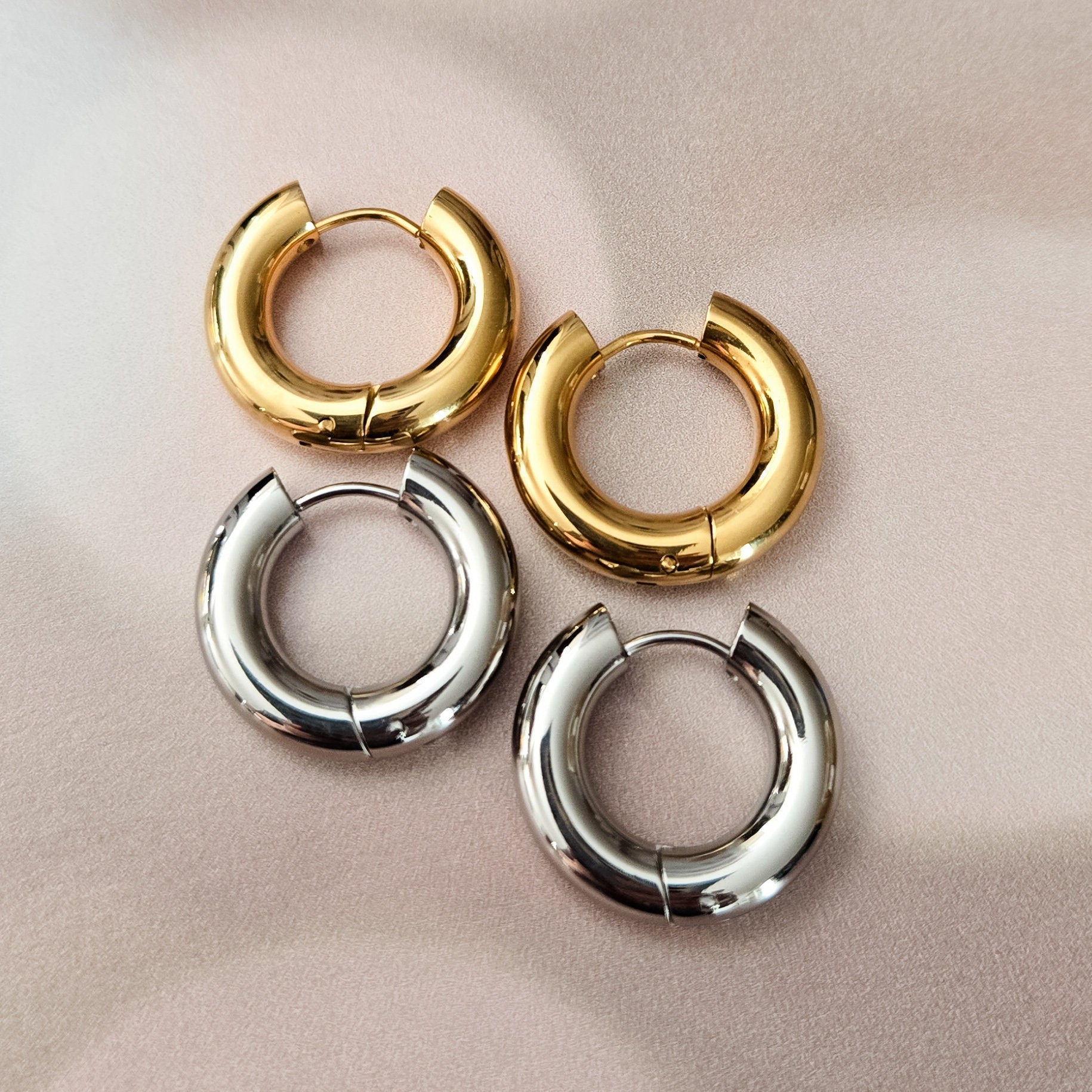 Chunky Gold Hoop Earrings, Trending Statement Jewelry, Women's Thick Silver Huggie Hoops, Trendy Jewelry Graduation Gift for Her Salt and Sparkle