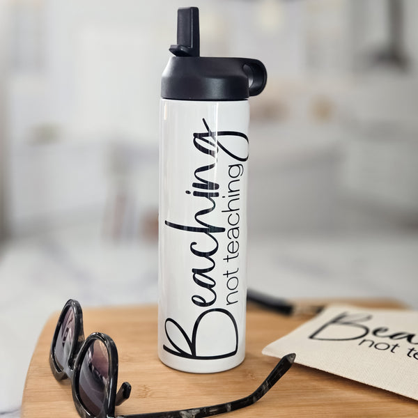 Beaching Not Teaching Water Bottle for Teacher, High School Teacher Tumbler, End of Year Teacher Gift for Summer, Funny Teacher Appreciation Salt and Sparkle