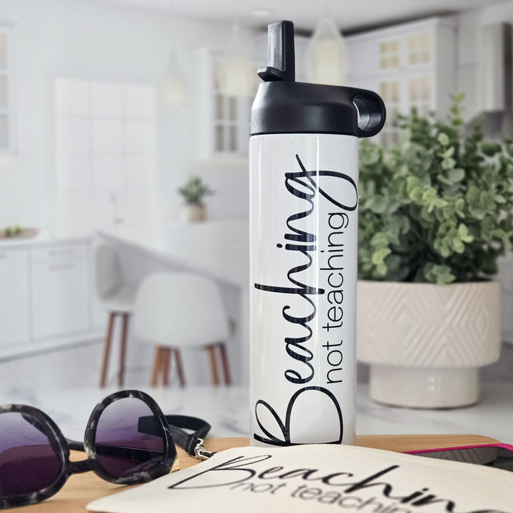 Beaching Not Teaching Water Bottle for Teacher, High School Teacher Tumbler, End of Year Teacher Gift for Summer, Funny Teacher Appreciation Salt and Sparkle