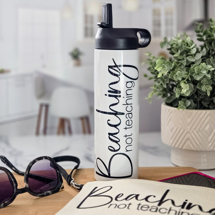 Beaching Not Teaching Water Bottle for Teacher, High School Teacher Tumbler, End of Year Teacher Gift for Summer, Funny Teacher Appreciation Salt and Sparkle