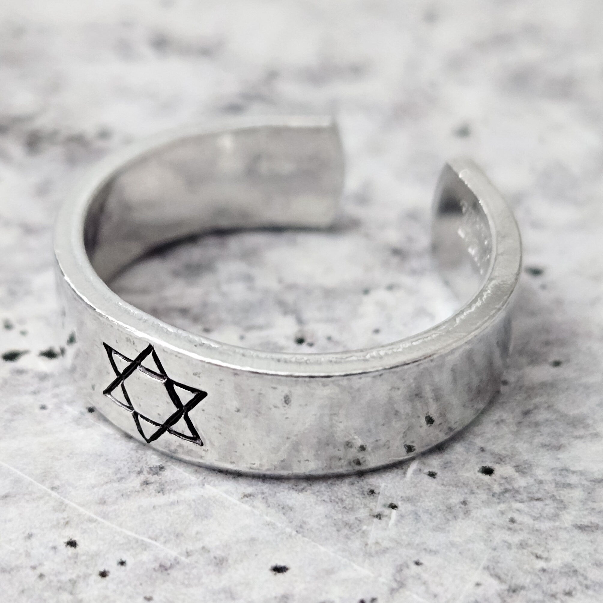 Star of David Open Back Thin Band Ring, Gender Neutral Magen David Jewelry, Minimalist Jewish Star Ring for Him, Stand with Israel Jewelry Salt and Sparkle