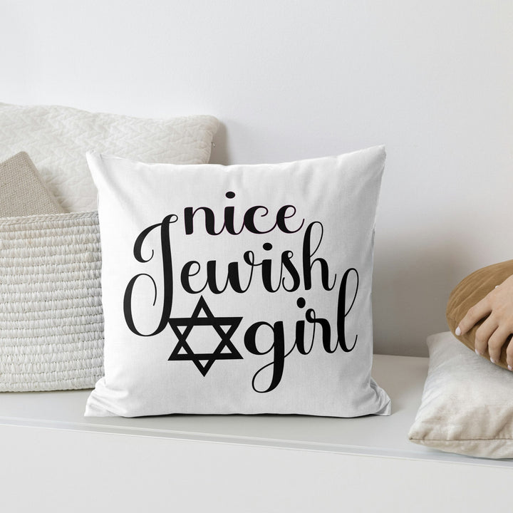 Nice Jewish Girl Throw Pillow, Funny Jewish Home Decor for First Apartment, Minimalist Judaica for Recent Grad, Hanukkah Gift for Her Salt and Sparkle