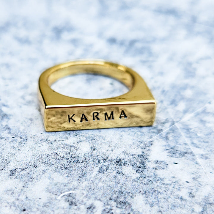 KARMA Flat Top Gold Plated or Silver Ring Salt and Sparkle