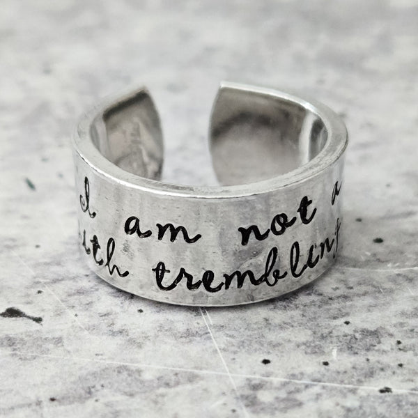 Not a Jew with Trembling Knees Open Back Wide Band Ring, Gender Neutral Jewish Jewelry, Minimalist Jewish Pride Stand with Israel Jewelry Salt and Sparkle