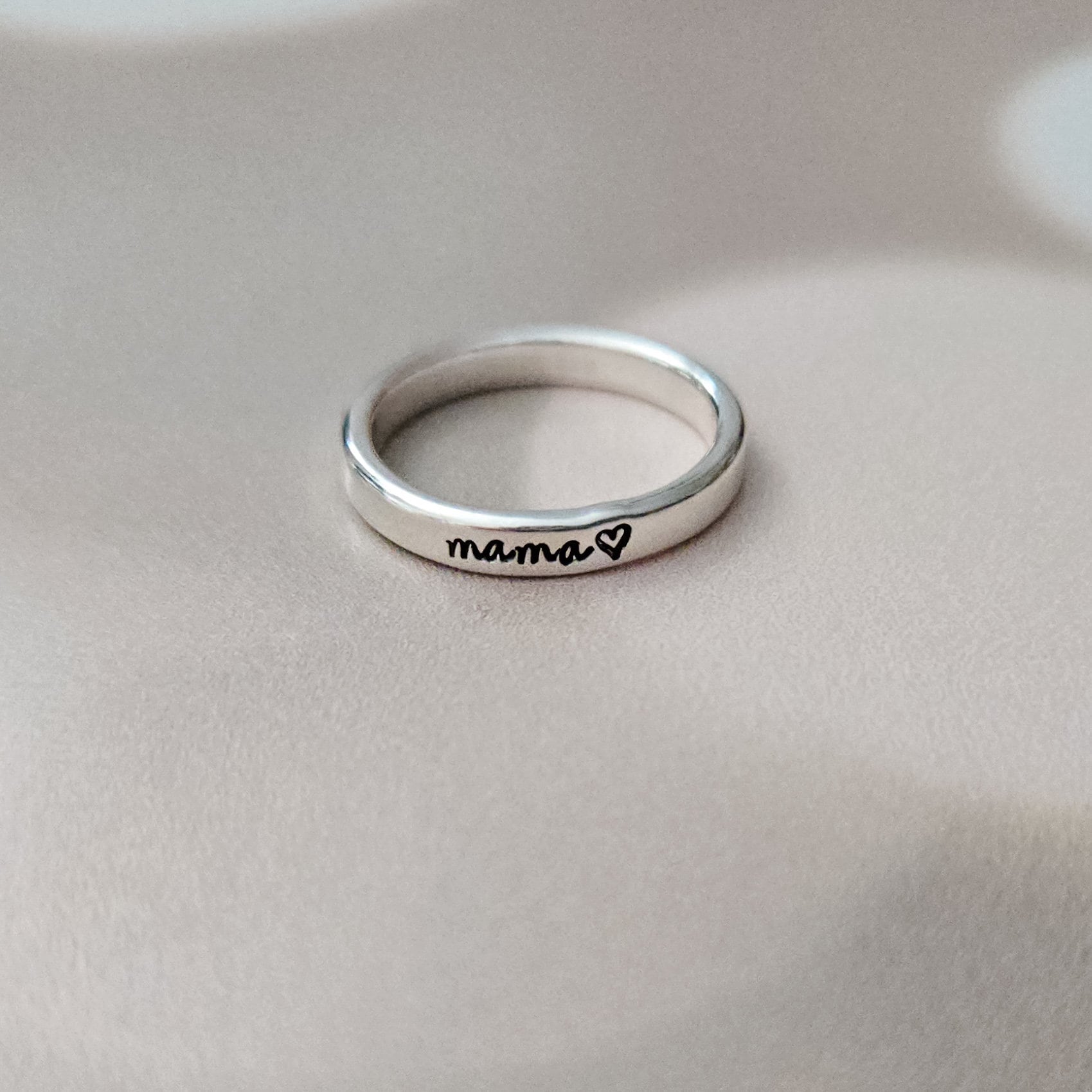 Mama Silver Stacking Ring - Personalized Silver Name Ring For Mom Salt and Sparkle