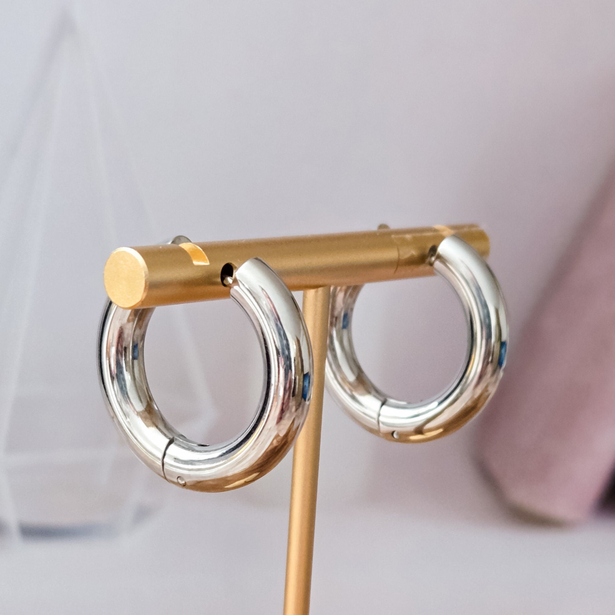Chunky Gold Hoop Earrings, Trending Statement Jewelry, Women's Thick Silver Huggie Hoops, Trendy Jewelry Graduation Gift for Her Salt and Sparkle