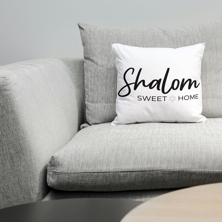 Shalom Sweet Home Throw Pillow, Jewish Home Decor for Housewarming Gift, Minimalist Judaica for New Married Couple, Hanukkah Gift for Friend Salt and Sparkle