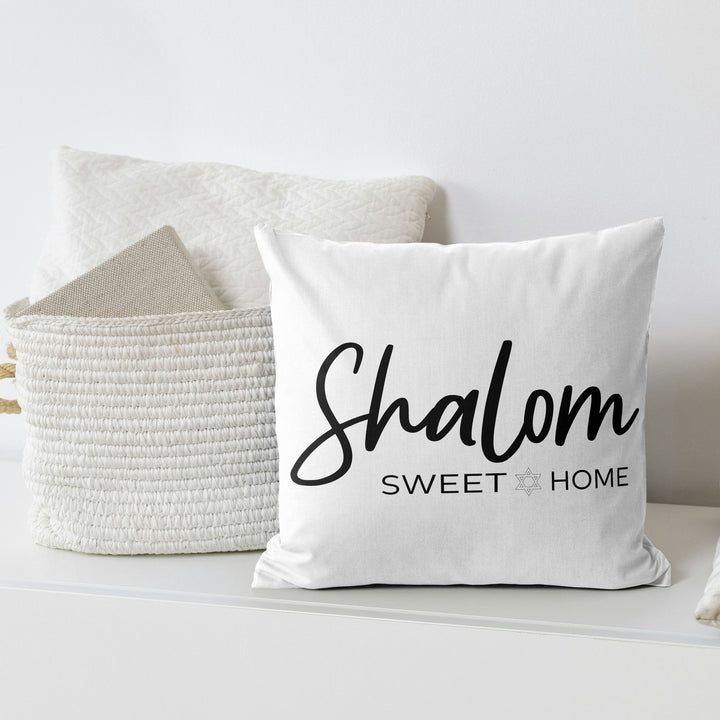 Shalom Sweet Home Throw Pillow, Jewish Home Decor for Housewarming Gift, Minimalist Judaica for New Married Couple, Hanukkah Gift for Friend Salt and Sparkle