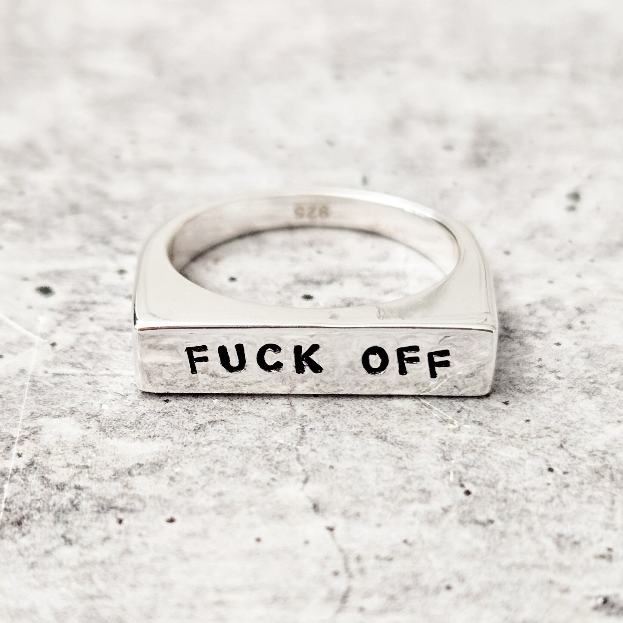 F*CK OFF Ring - Middle Finger Gold Plated Flat Top Ring Salt and Sparkle