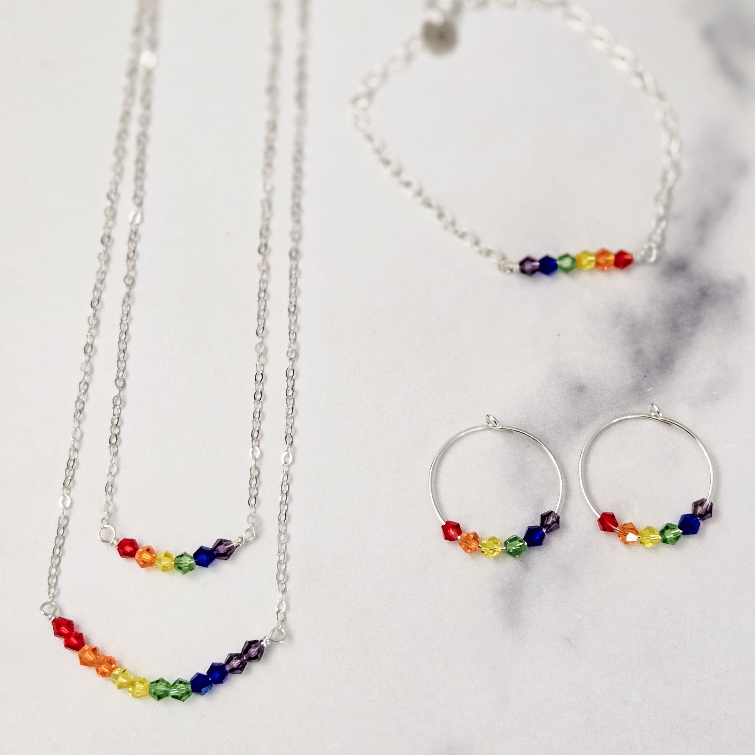 Pride Rainbow Crystal Dainty Hoops - LGBTQIA Pride Month Jewelry Salt and Sparkle