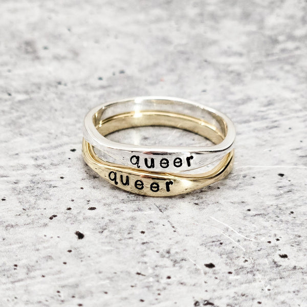 QUEER Dainty Gold Ring - LGBTQIA+ Silver Pride Jewelry Salt and Sparkle