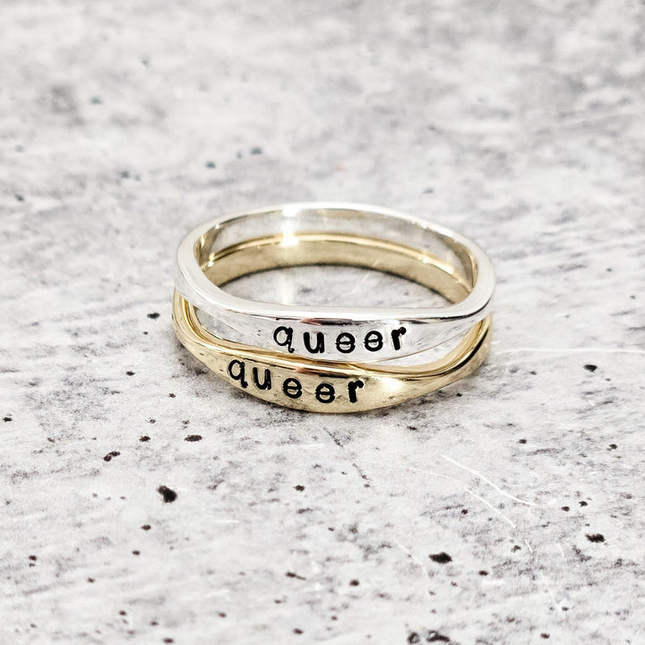 QUEER Dainty Gold Plated or Sterling Silver Ring Salt and Sparkle