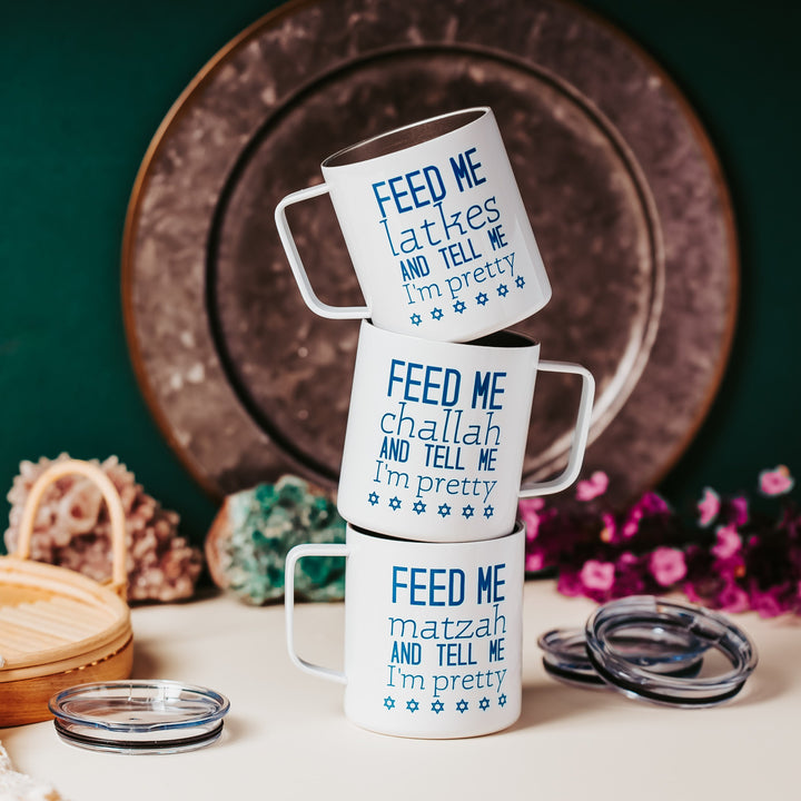 Feed Me Challah Rosh Hashana Mug, Funny Jewish Coffee Cup for Shabbat, Jewish Humor Holiday Gift for Work, Jewish Decor for High Holidays Salt and Sparkle