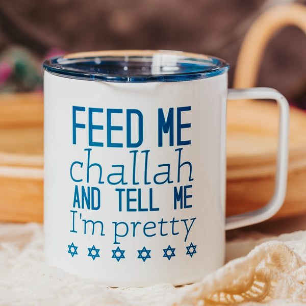 Feed Me Challah Rosh Hashana Mug, Funny Jewish Coffee Cup for Shabbat, Jewish Humor Holiday Gift for Work, Jewish Decor for High Holidays Salt and Sparkle