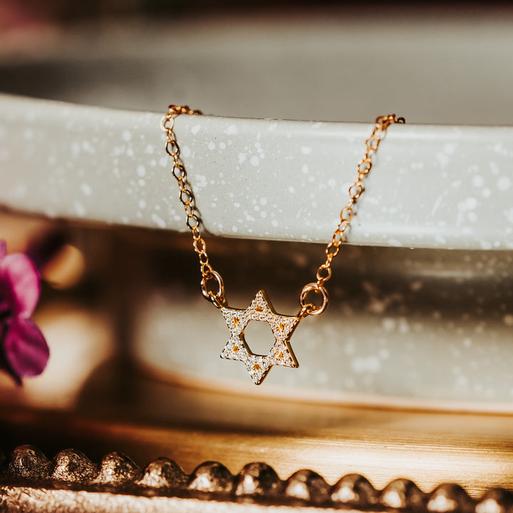 Star of David Crystal Necklace | Dainty Magen David Pendant for Her Salt and Sparkle