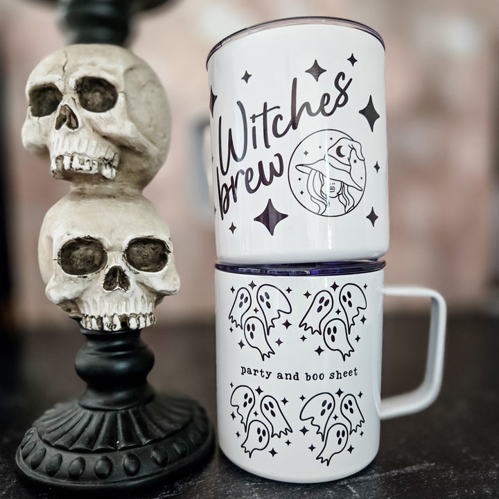 Witches Brew Coffee Cup, Halloween Travel Mug with Lid, Good Witch Halloween Pun Insulated Tumbler Cup with Lid, Cute Halloween Party Favor Salt and Sparkle