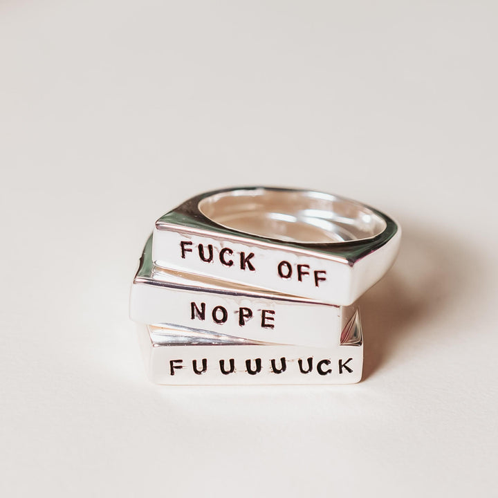 FUCK OFF Gold or Silver Flat Top Ring Salt and Sparkle