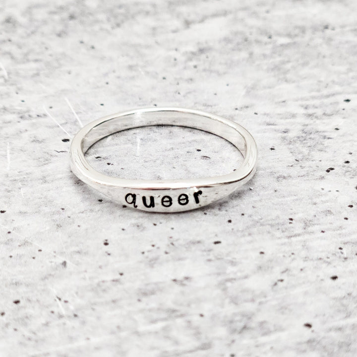 QUEER Dainty Gold Ring - LGBTQIA+ Silver Pride Jewelry Salt and Sparkle