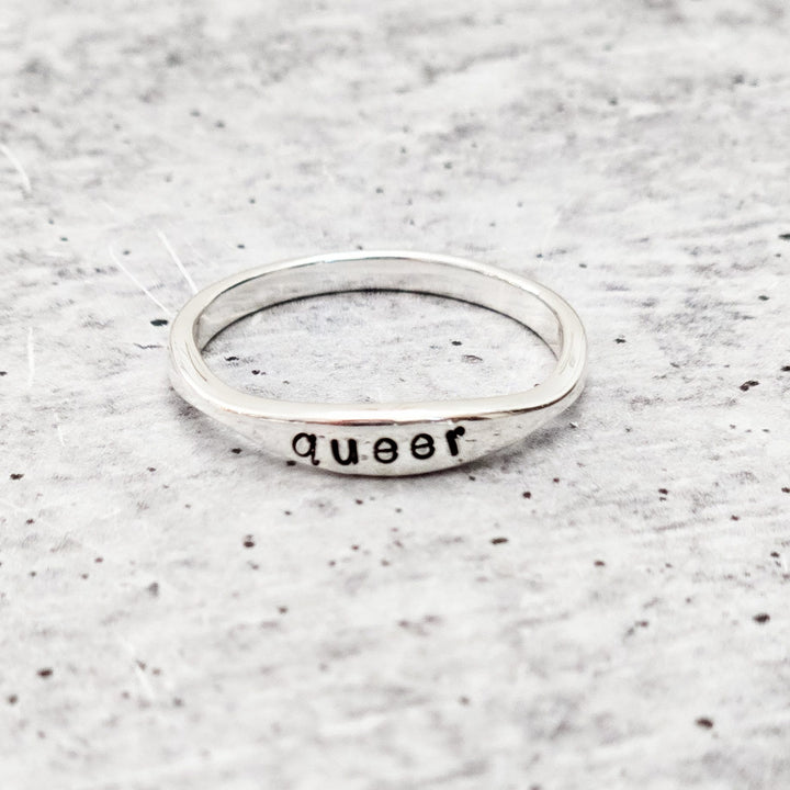 QUEER Dainty Gold Ring - LGBTQIA+ Silver Pride Jewelry Salt and Sparkle