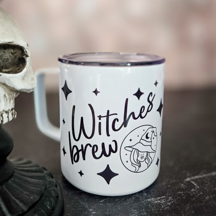 Witches Brew Coffee Cup, Halloween Travel Mug with Lid, Good Witch Halloween Pun Insulated Tumbler Cup with Lid, Cute Halloween Party Favor Salt and Sparkle