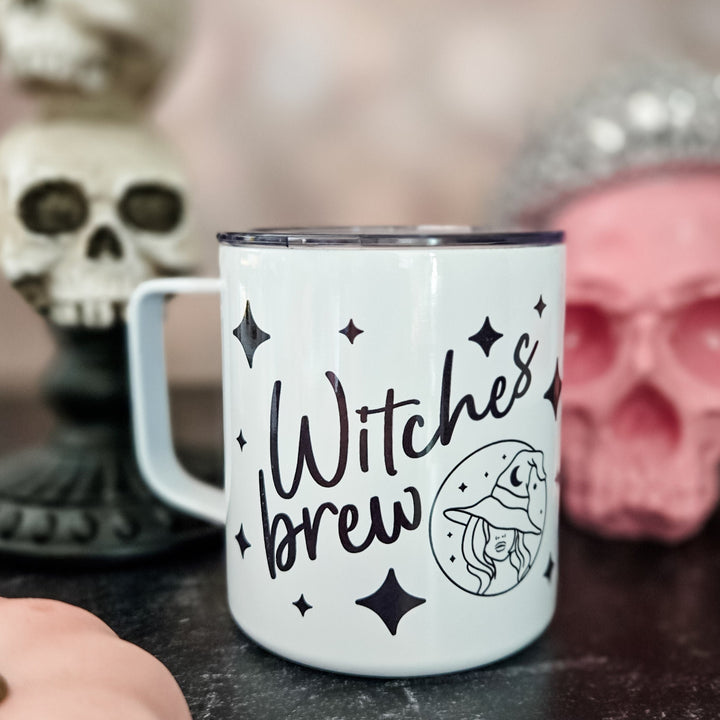 Witches Brew Coffee Cup, Halloween Travel Mug with Lid, Good Witch Halloween Pun Insulated Tumbler Cup with Lid, Cute Halloween Party Favor Salt and Sparkle