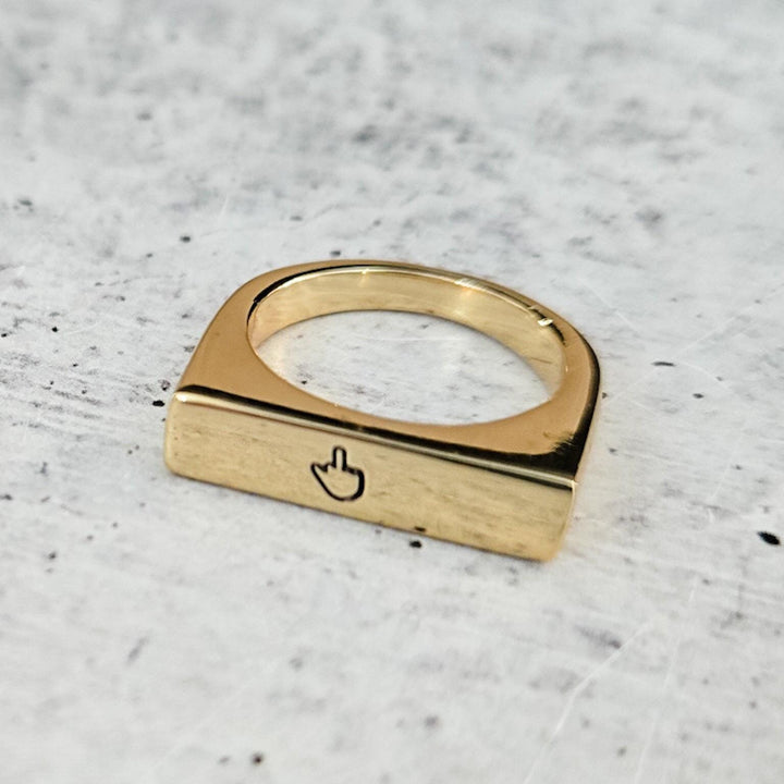 Middle Finger Gold Plated Flat Top Ring Salt and Sparkle