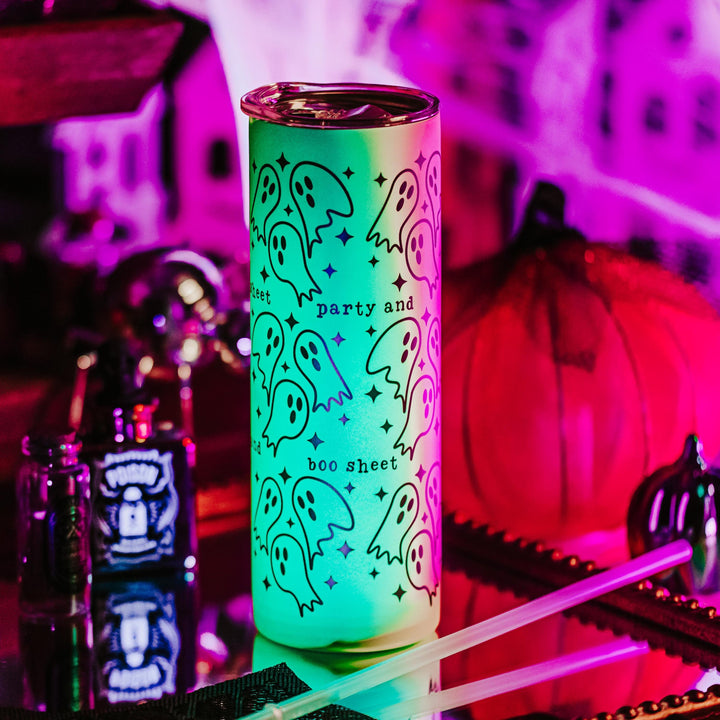 Funny Glow in the Dark Halloween Tumbler - Party and Boo Sheet Cute Ghost Cup for Adults Trick or Treating Salt and Sparkle