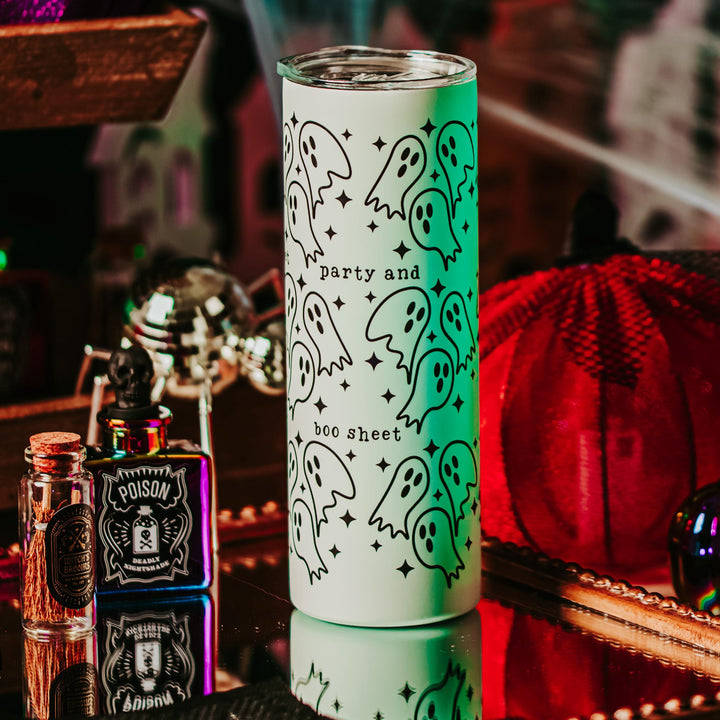 Here for the Boos Funny Glow in the Dark Halloween Tumbler Salt and Sparkle