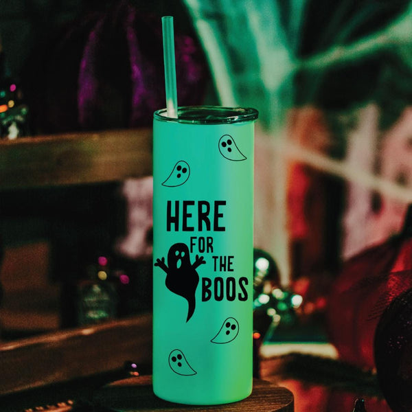 Here for the Boos Funny Glow in the Dark Halloween Tumbler Salt and Sparkle