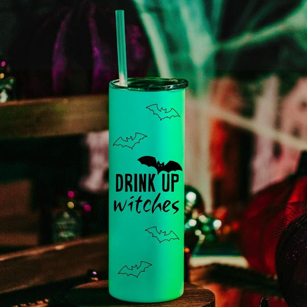 Drink Up Witches Funny Glow in the Dark Halloween Tumbler - Cute Witch Cup for Adults Trick or Treating Salt and Sparkle