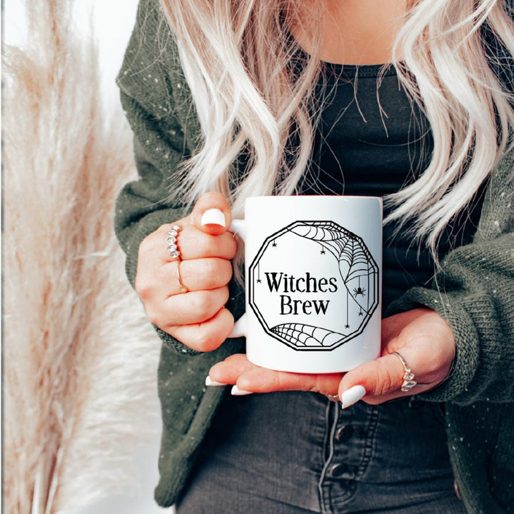 Creepy Witches Brew Pink Halloween Coffee Mug - Funny Fall Gift For Mom -Witches Brew Coffee Cup for Spooky Season Salt and Sparkle