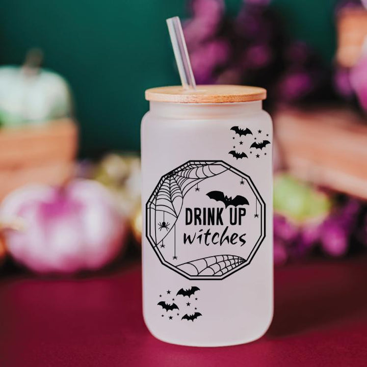 Drink Up Witches Halloween Iced Coffee Cup - Best friend Witch Beer Can Glass Salt and Sparkle