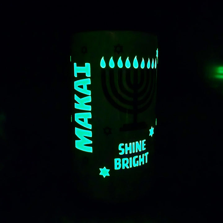 Kids Shine Bright Menorah Glow-in-the-Dark Sippy Cup, Preschooler Tumbler for Chanukah Present - Jewish Personalized Water Bottle for Child Salt and Sparkle