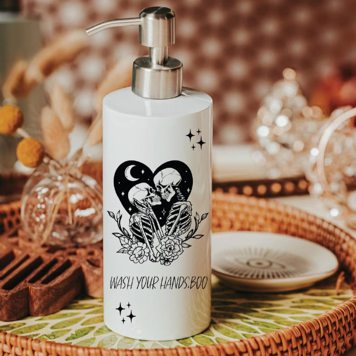 Halloween Skeleton Soap Dispenser - Festive Gothic Spooky Halloween Bathroom Lotion Decor Salt and Sparkle