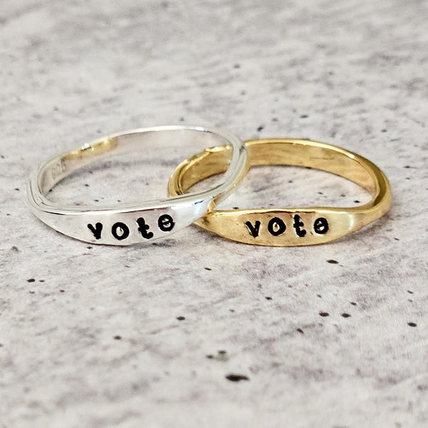 Vote Dainty Gold Ring - Silver Minimalist Jewelry for Her Salt and Sparkle