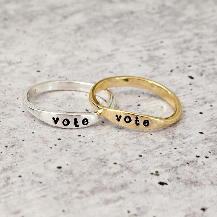 Vote Dainty Gold Ring - Silver Minimalist Jewelry for Her Salt and Sparkle