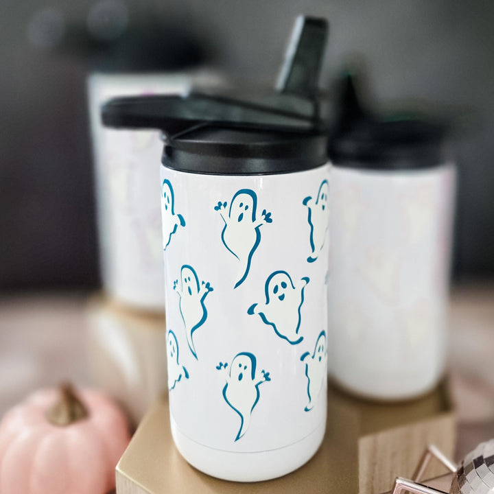 Glow in the Dark Ghost Straw Cup for Kids, Preschooler Tumbler for Halloween - Cute Ghosts Sippy Cup for Child Salt and Sparkle