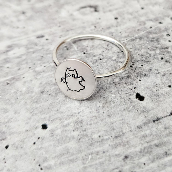 Ghost Cat Handcrafted Halloween Ring - Cute Gold Ring for Spooky Season Salt and Sparkle