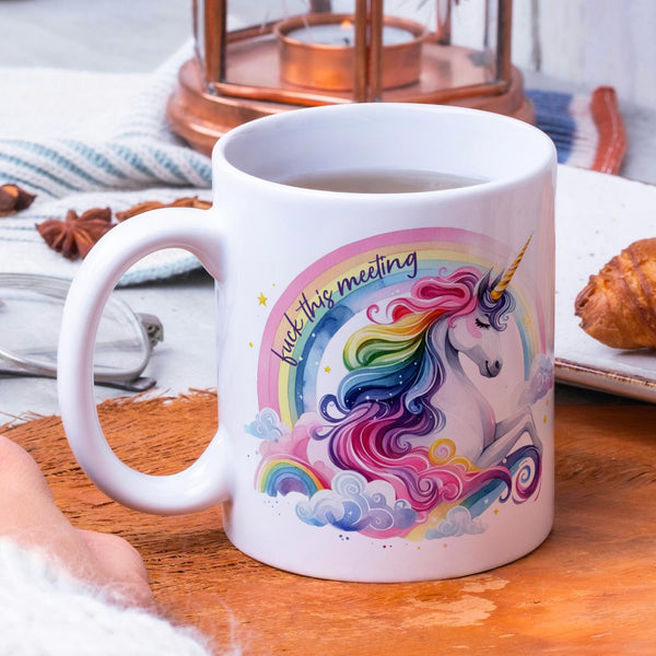 F*ck This Meeting Unicorn Mug for Work, Funny Gift for Bestie, White Elephant Christmas for Boss, Rainbow Unicorn Coffee Mug, Work from Home Salt and Sparkle