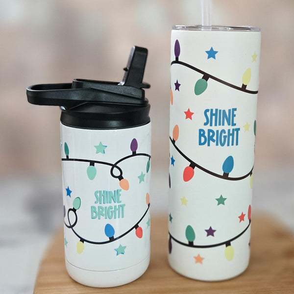 Mommy and Me Christmas Glow-in-the-Dark Tumbler Set, Shine Bright Matching Sippy Cup & Tumbler for Holiday Party, Little Kid and Big Kid Cup Salt and Sparkle