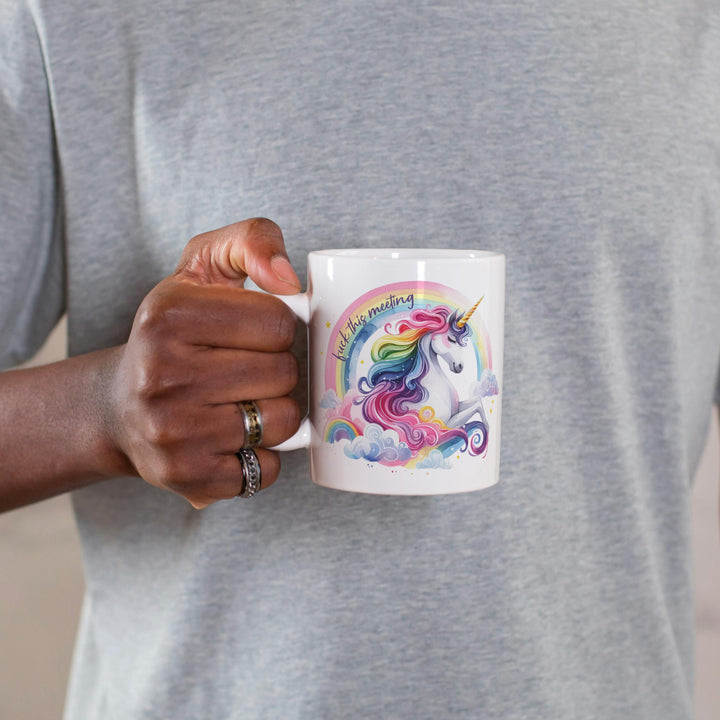 F*ck This Meeting Unicorn Mug for Work, Funny Gift for Bestie, White Elephant Christmas for Boss, Rainbow Unicorn Coffee Mug, Work from Home Salt and Sparkle